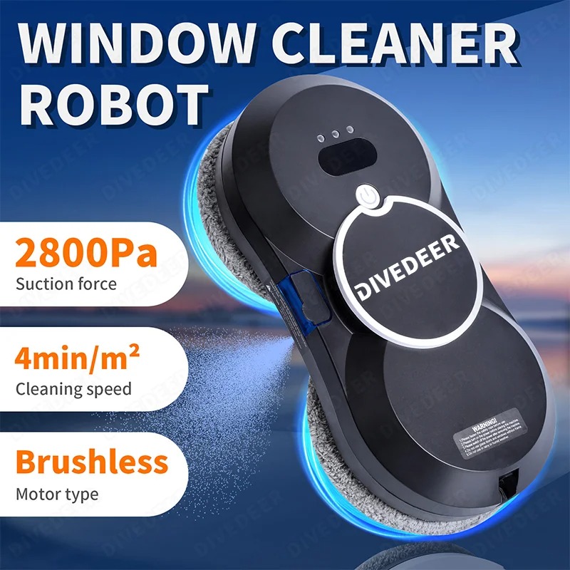 DIVEDEER Intelligent Water Spray Window Cleaning Robot Brushless Motor Glass Cleaner Spray Type Window Cleaning Robot 