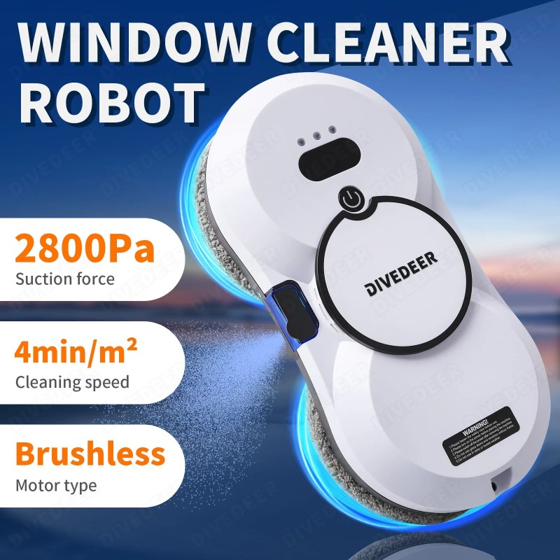 DIVEDEER Intelligent Water Spray Window Cleaning Robot Brushless Motor Glass Cleaner Spray Type Window Cleaning Robot 