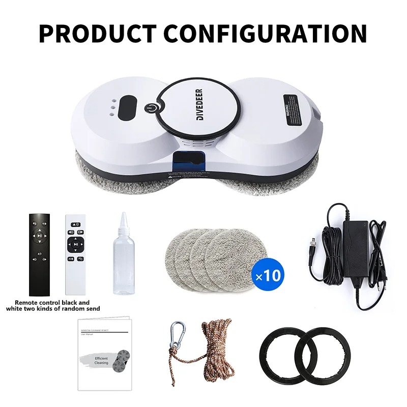 DIVEDEER Fully automatic window cleaning robot household 5600Pa water spray window cleaning robot anti falling vacuum cleaner 
