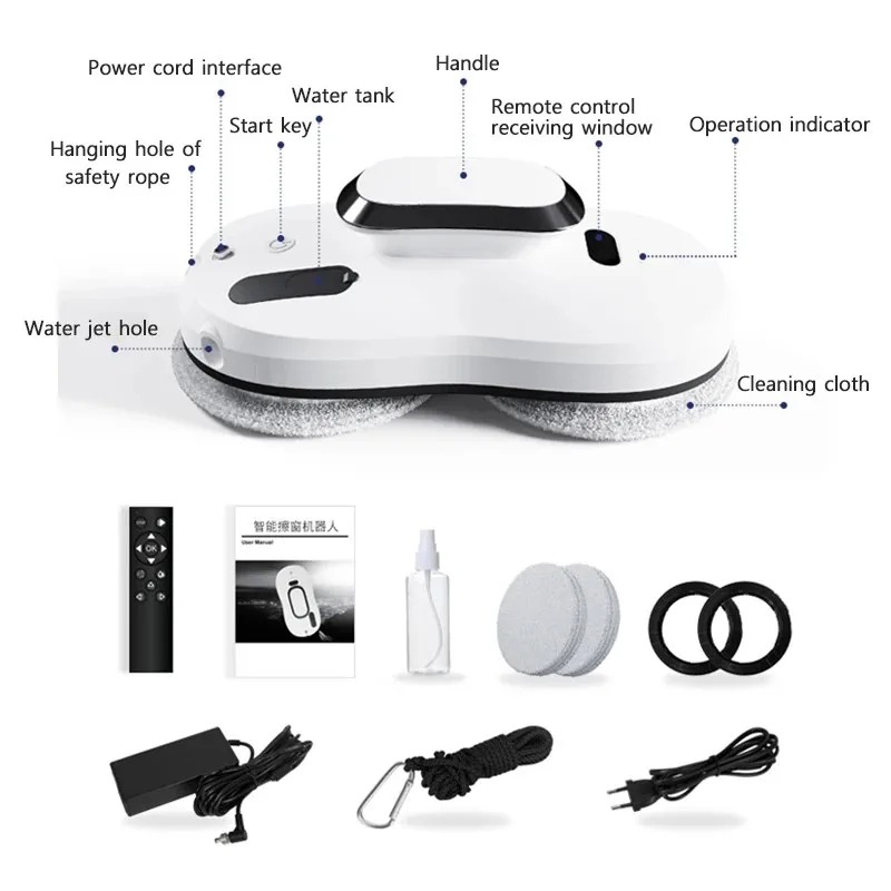 DIVEDEER Smart Window Cleaning Robot with Spray Function Electric Glass Window Cleaner Home Use Remote Control Model 