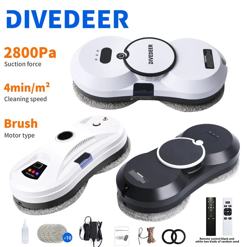 DIVEDEER Window cleaning robot 5600PA large suction electric spray window cleaning robot fall prevention remote cleaner