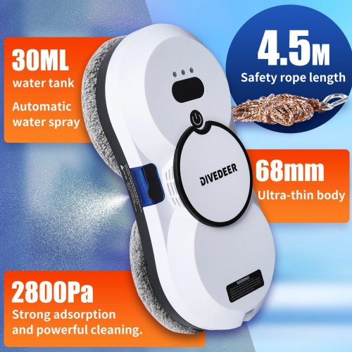 DIVEDEER Window cleaning robot 5600PA large suction electric spray window cleaning robot fall prevention remote cleaner