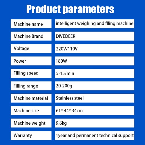 DIVEDEER 200G Intelligent Filling Machine Square/Circular Hopper Granular Powder Rice Weighing Metering Packaging Machine