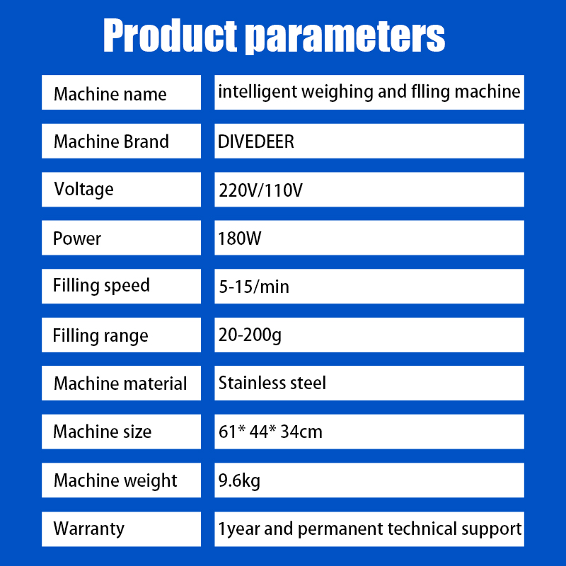 DIVEDEER 200G Intelligent Filling Machine Square/Circular Hopper Granular Powder Rice Weighing Metering Packaging Machine 