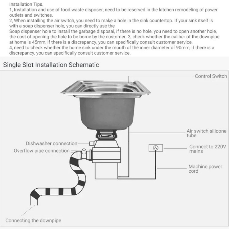 DIVEDEER Kitchen Garbage Disposal Stainless Steel Food Crusher Waste Disposer for Residue Processor Air Switch Easy Install 