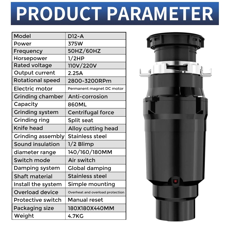 DIVEDEER Garbage Disposal With Sound Reduction 1/2 HP Food Waste Disposer With Stainless Steel Grinding System Continuous Feed 