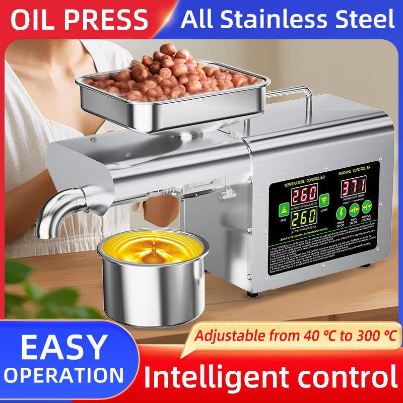 DIVEDEER T2S Home Oil Press Stainless Steel Automatic Temperature Control for Rapeseed Sesame Peanut - Cold & Hot Pressing 