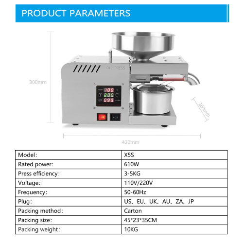 DIVEDEER X5S Stainless Steel Oil Press Intelligent Automatic Temperature Control Panel Peanut Sunflower Seed Kernel Olive Oil