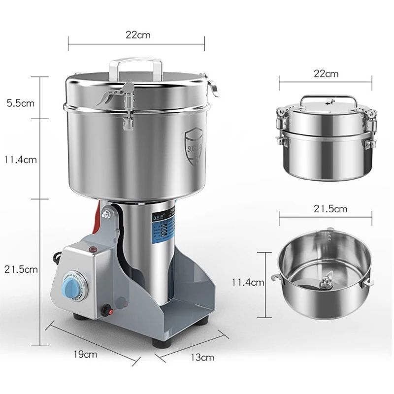 DIVEDEER 2500G Large Capacity Stainless Steel Medicinal Material Grinding Machine Multi-functional Grain Crushing Mill Powder 