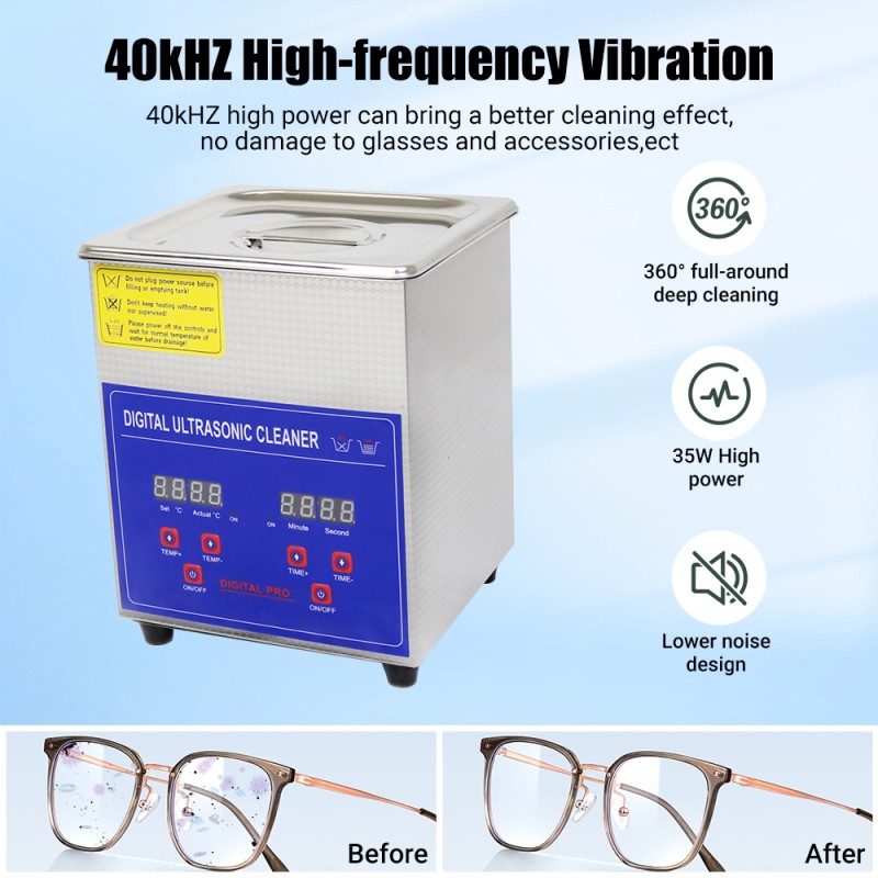 DIVEDEER 2L Ultrasonic Cleaner Industrial Strength Hardware Auto Repair Shop Laboratory Circuit Board Cleaning Machine Equipment 