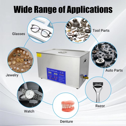 DIVEDEER 30L Ultrasonic Cleaning Machine Industrial High Power Capacity for Hardware Watches Glasses Rust Decontamination