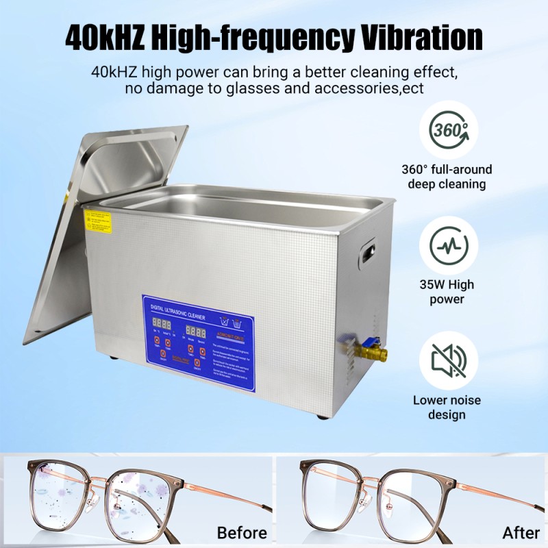 DIVEDEER 30L Ultrasonic Cleaning Machine Industrial High Power Capacity for Hardware Watches Glasses Rust Decontamination 