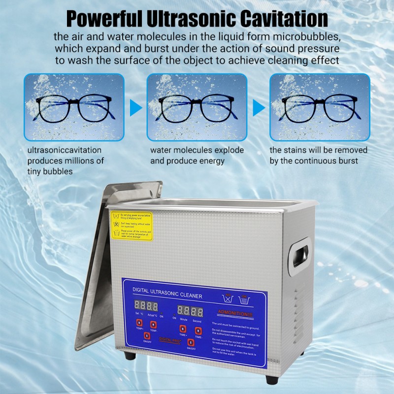 DIVEDEER 3L Ultrasonic Cleaner with Digital Timer Stainless Steel for Household Jewelry Glasses Watch Bath Cleaning Machine 